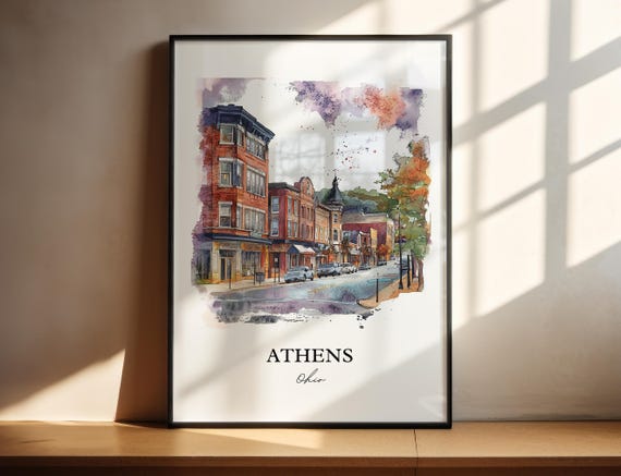 Athens Ohio Travel Poster, Watercolor Art Print