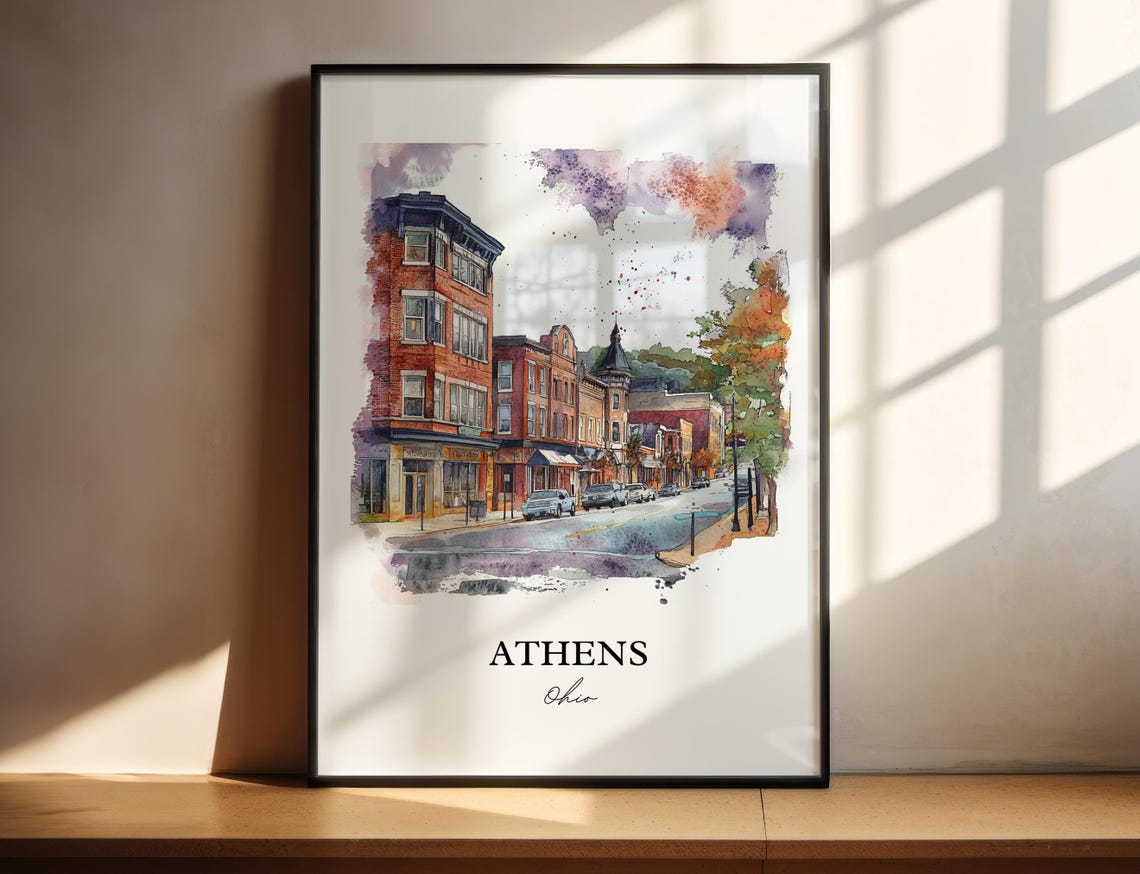 Athens Ohio Travel Poster, Watercolor Art Print