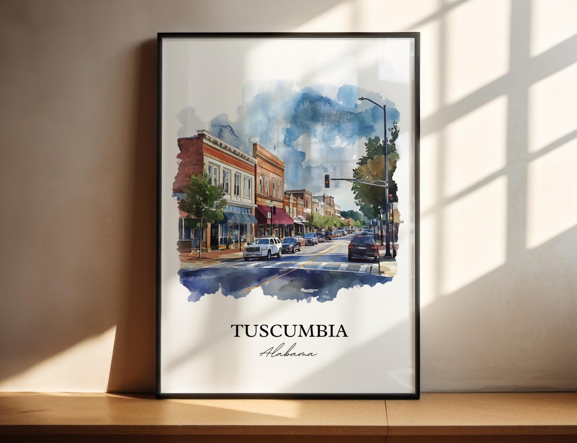 Tuscumbia Alabama Brick Downtown Watercolor Travel Gift Poster