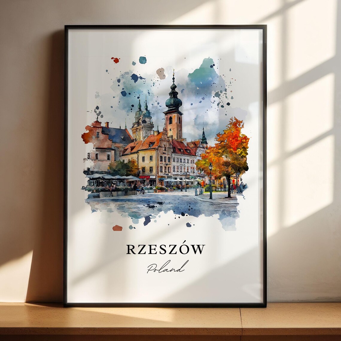 Rzeszow Poland Historic Old Town Market Watercolor Travel Poster - Image 5
