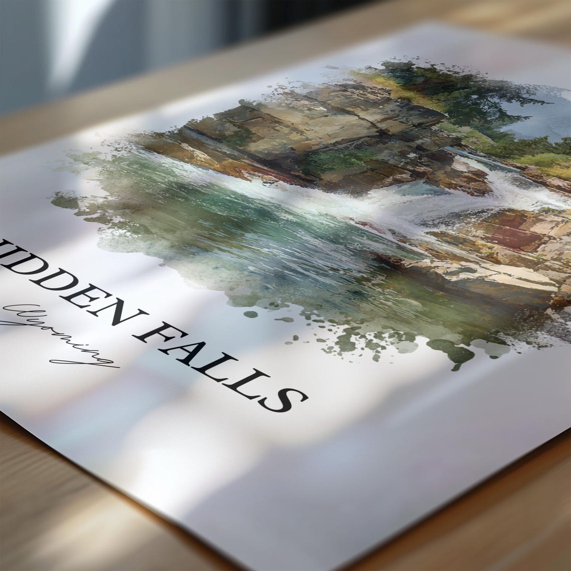 Hidden Falls Wyoming Emerald Pool Pine Forest Watercolor Poster - Image 2