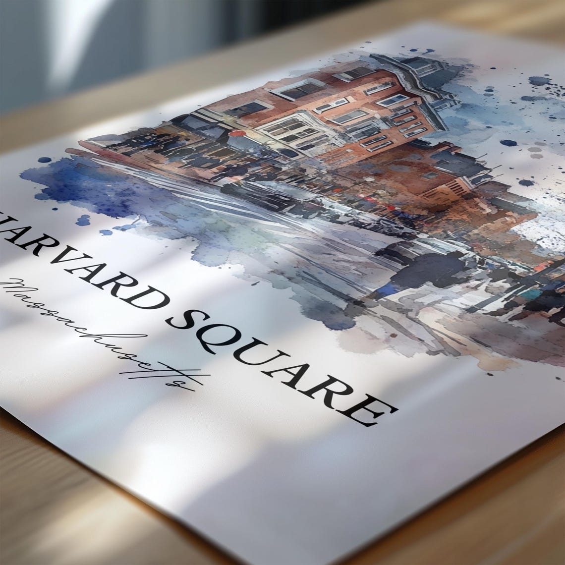 Harvard Square Massachusetts Street Scene Watercolor Travel Poster - Image 6