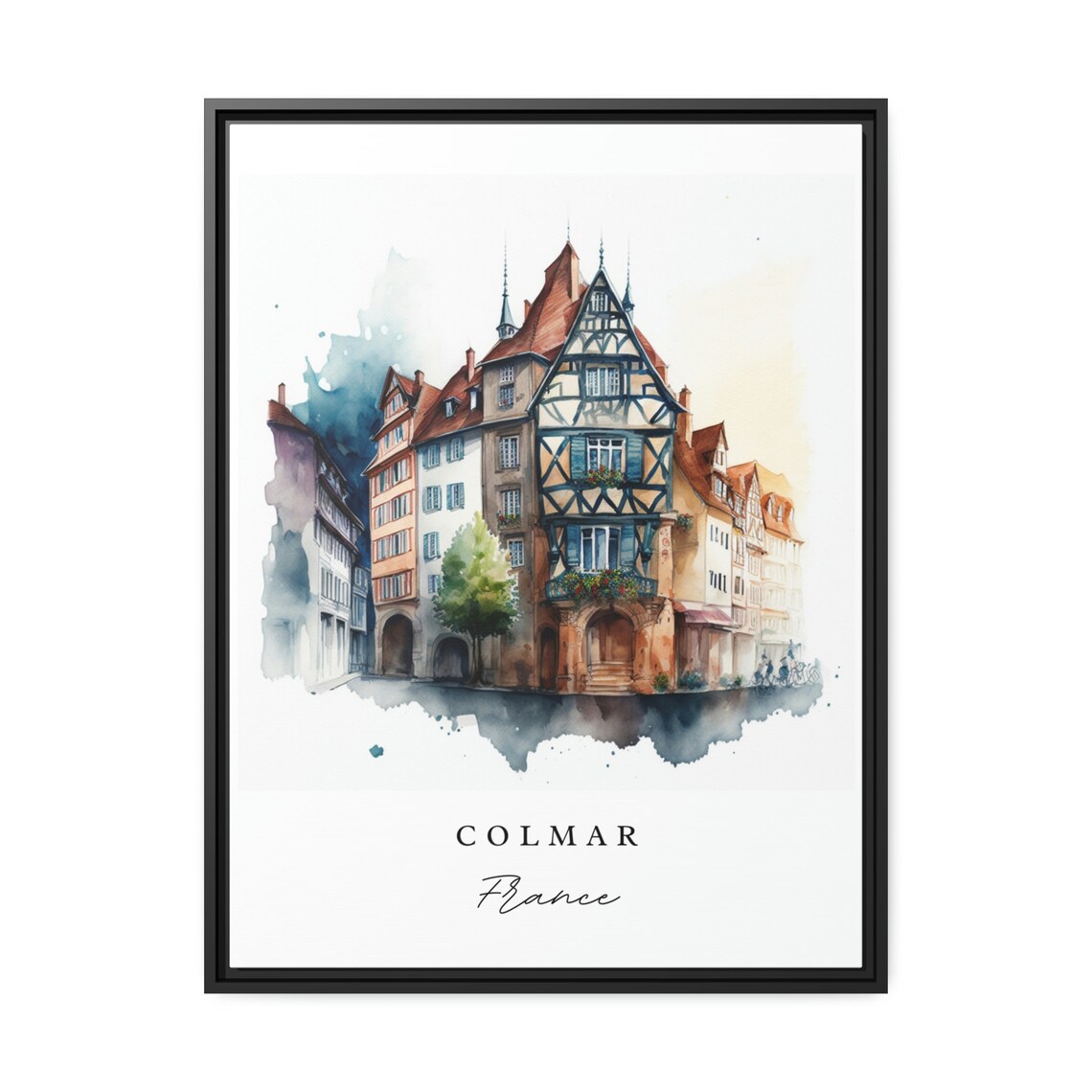Colmar France Watercolor Half Timbered Old Town Houses Scenic Poster - Image 2
