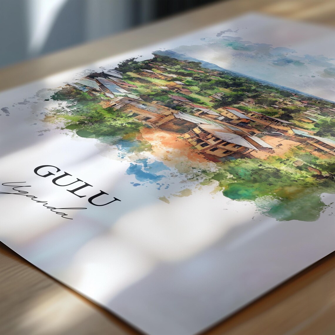 Gulu Uganda Aerial Town View Green Landscape Watercolor Poster - Image 6