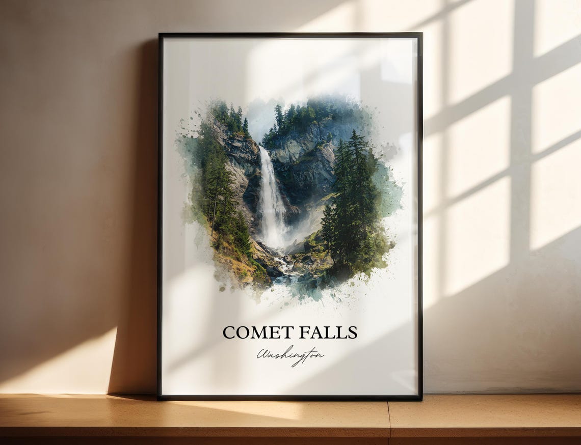 Comet Falls Washington Evergreen Mountain Waterfall Nature Poster