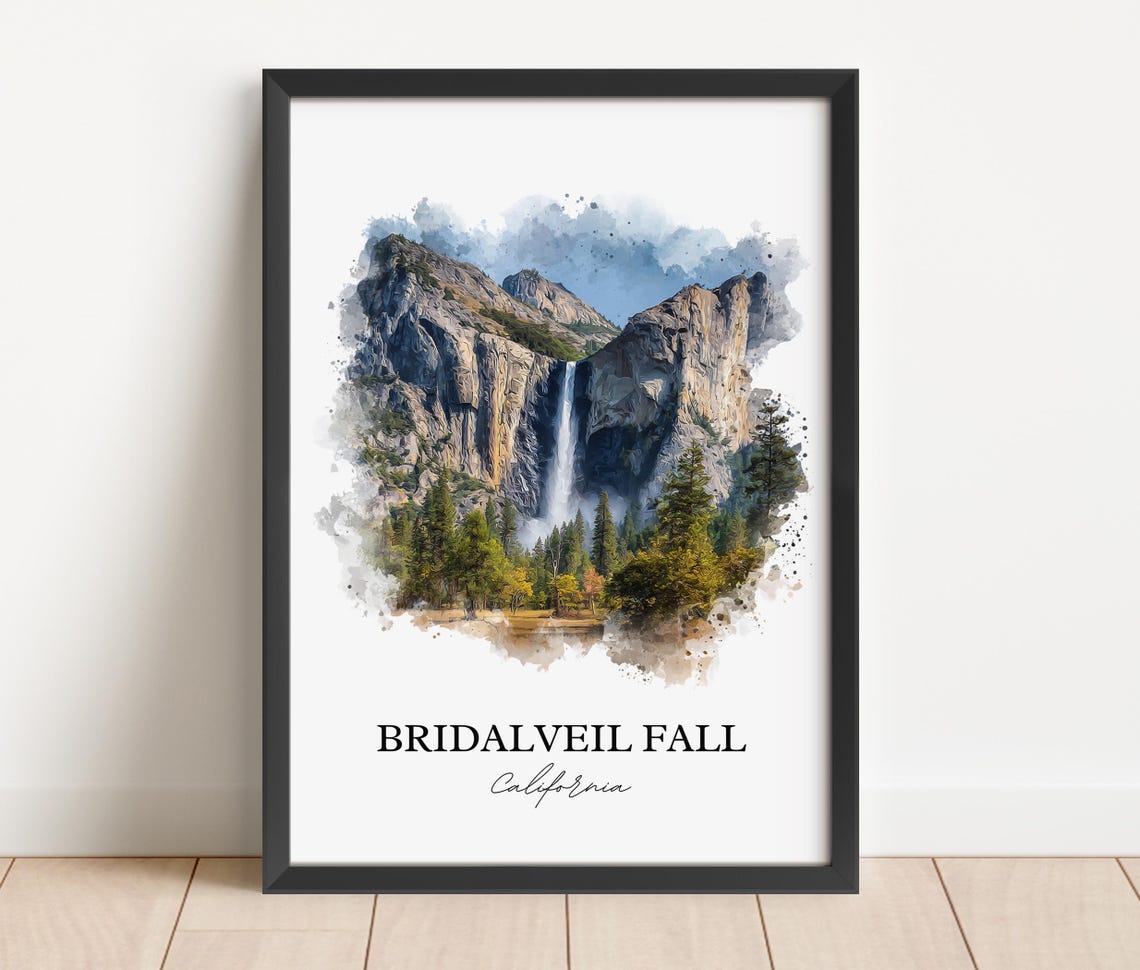 Bridalveil Fall Yosemite California Waterfall Watercolor Travel Poster - Image 2