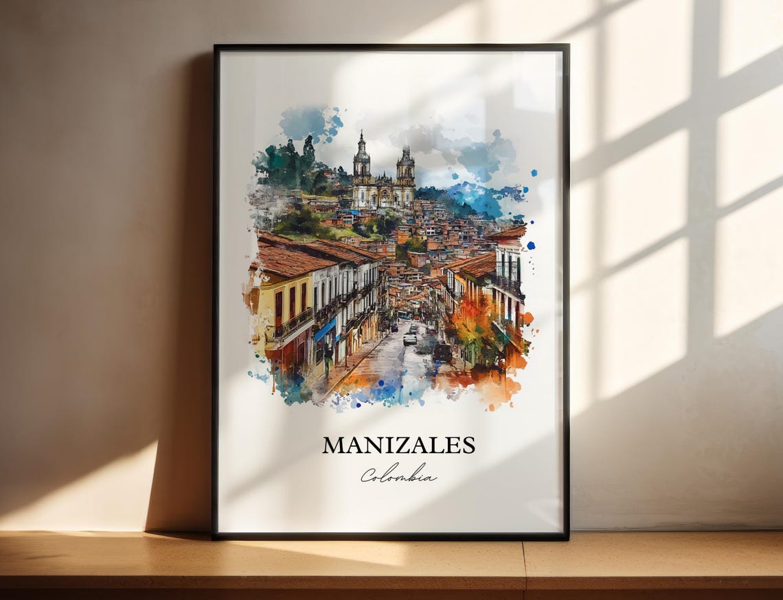 Manizales Wall Art Print Colombia Watercolor Gift Travel Poster Housewarming