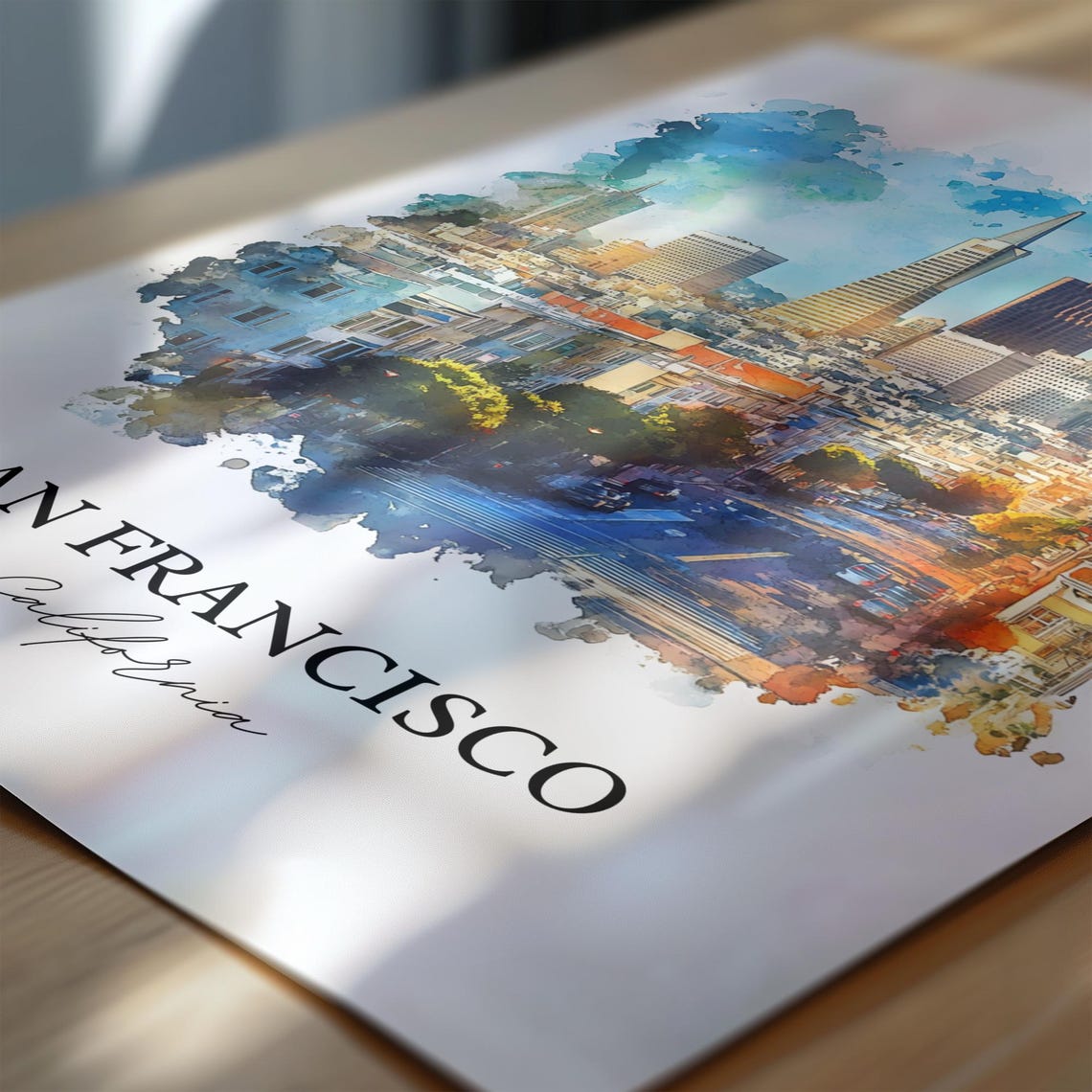 San Francisco California Iconic Skyline Watercolor City Art Poster - Image 6