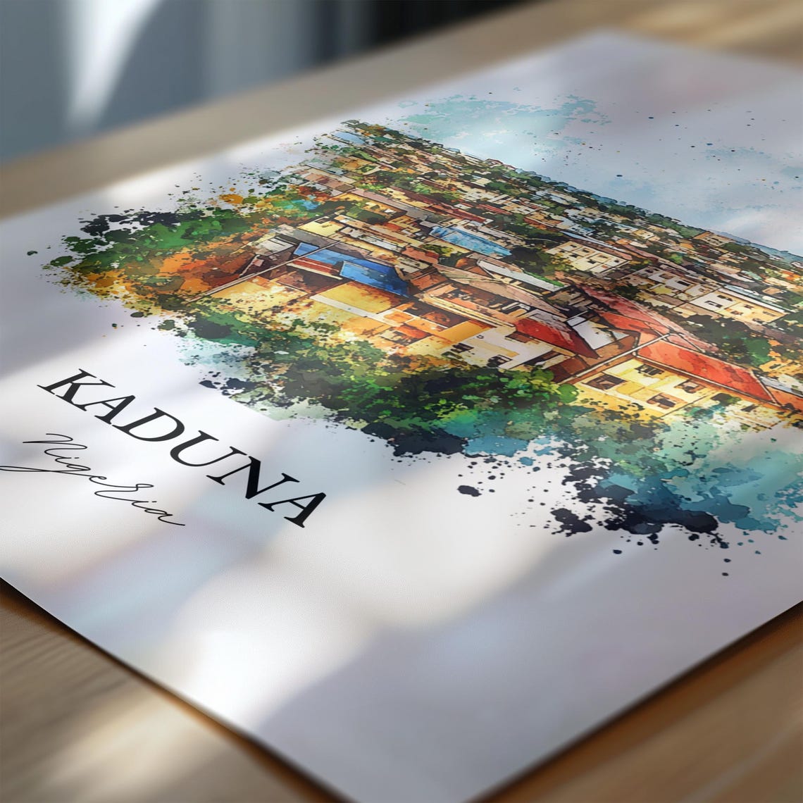 Kaduna Nigeria Rooftop Aerial Watercolor Cityscape Art Poster - Image 7