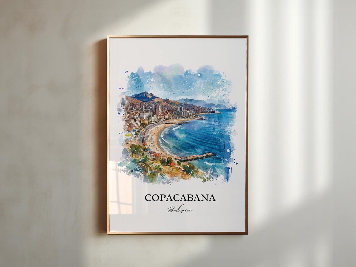 Copacabana Bolivia Watercolor Lake Shore Cityscape Travel Poster - Image 5