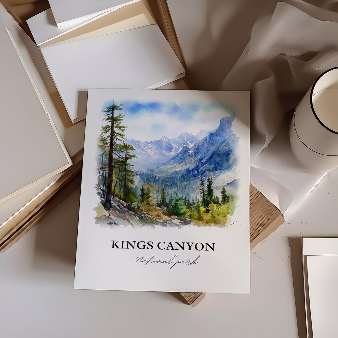 Kings Canyon National Park Sierra Mountain Valley Watercolor Poster - Image 5