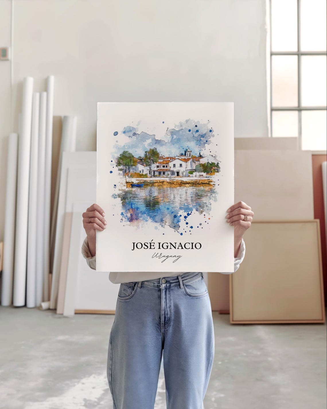 José Ignacio Uruguay Watercolor Coastal Village Beach Poster - Image 5
