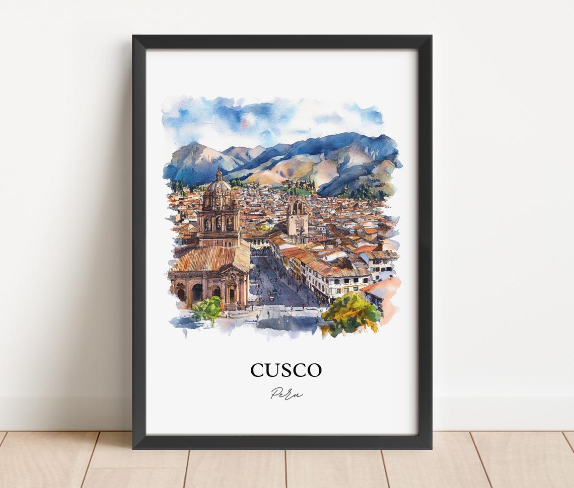 Cusco Peru Plaza de Armas Cathedral Andes Watercolor Travel Poster - Image 5