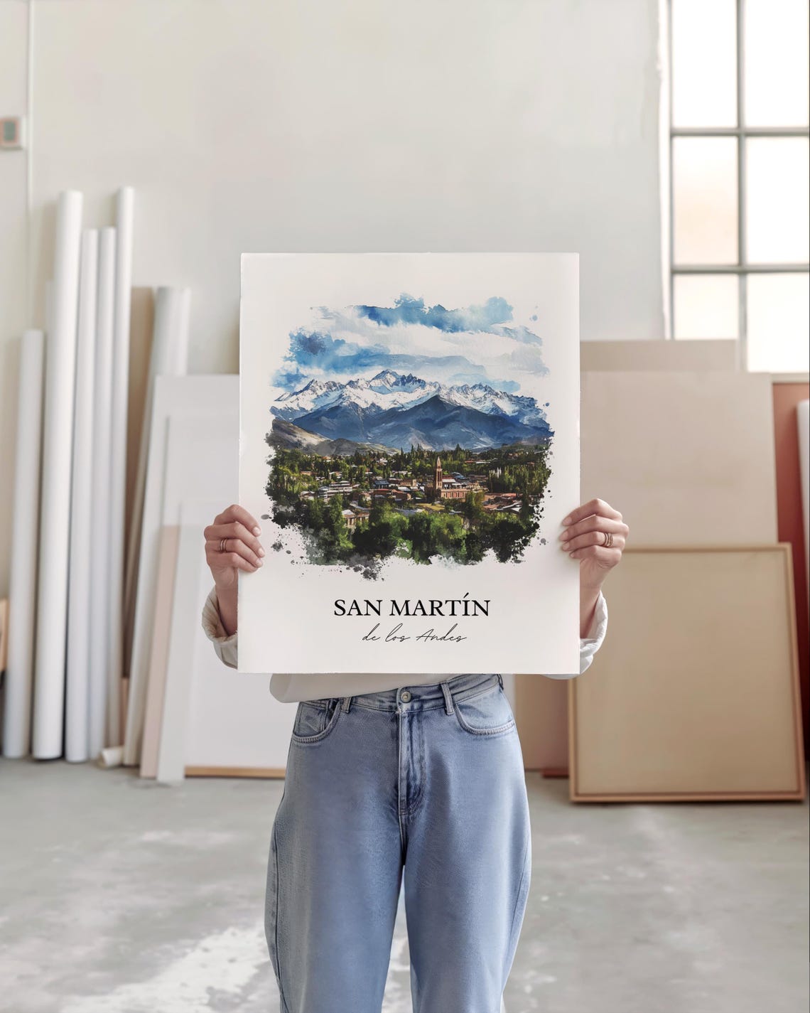 San Martin de los Andes Argentina Watercolor Andean View Poster - Image 3