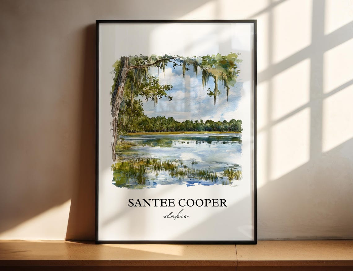Santee Cooper Lakes Spanish Moss Watercolor Southern Travel Poster
