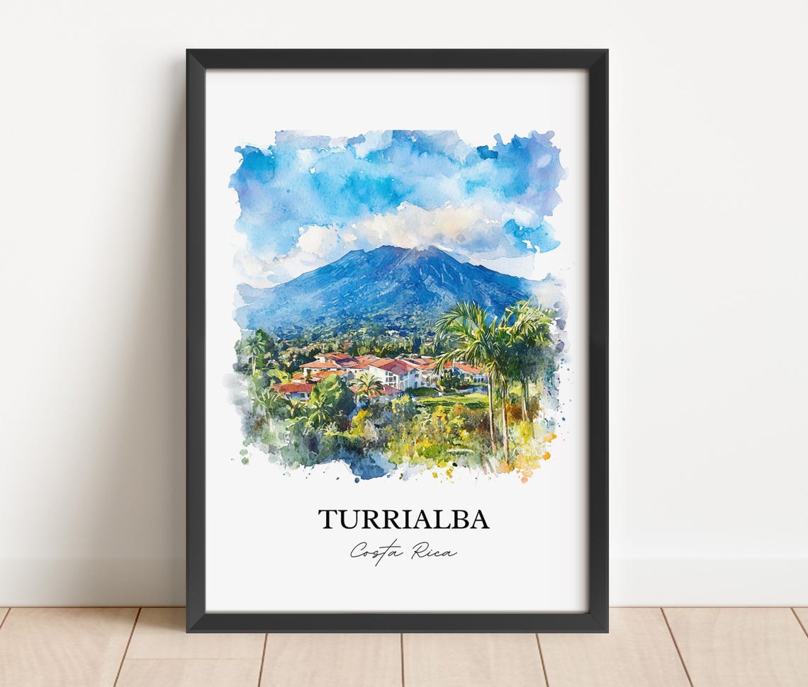 Turrialba Costa Rica Grand Volcano Palms Watercolor Travel Poster - Image 2