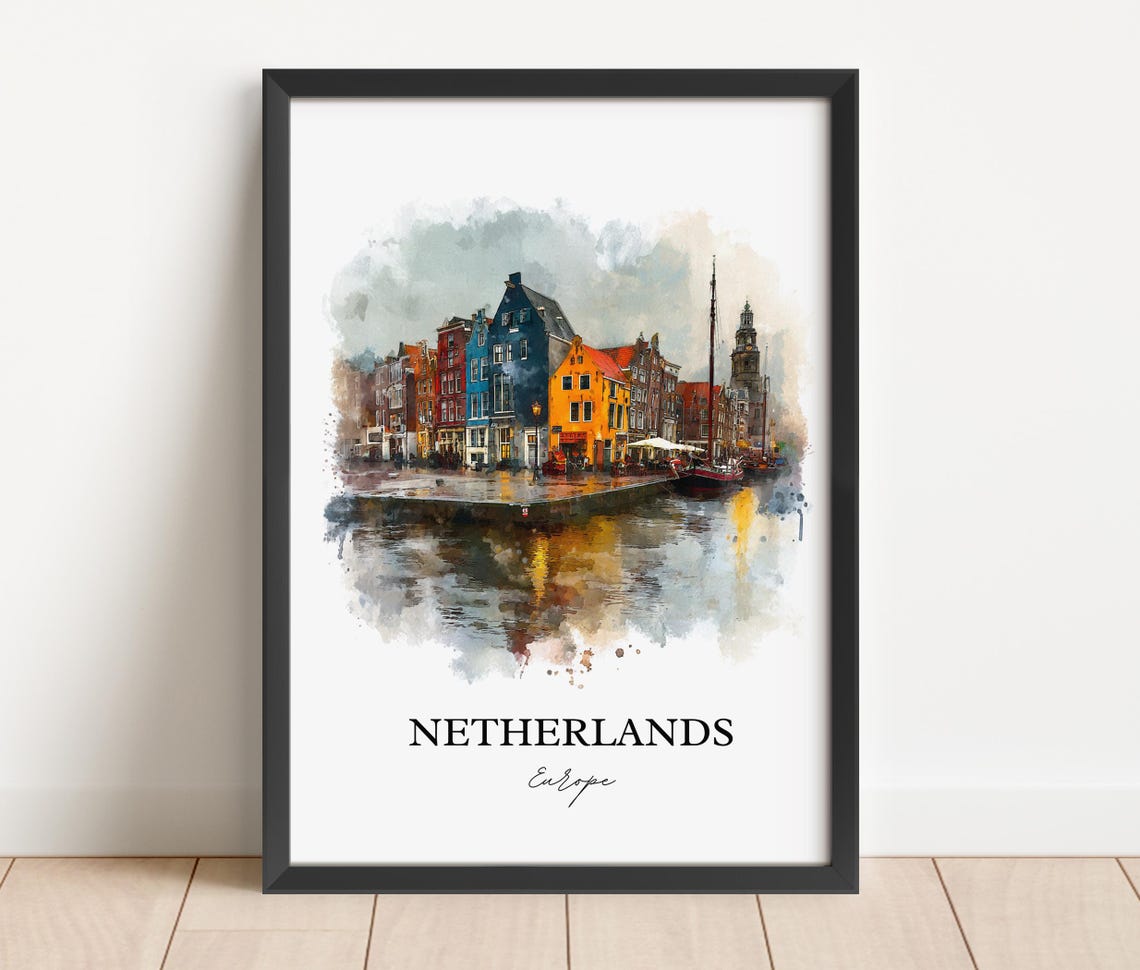 Netherlands Canal Houses Colorful Waterfront Watercolor Europe Poster - Image 4