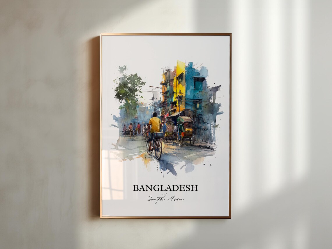 Bangladesh South Asia Rickshaw Street Scene Watercolor Travel Poster - Image 5