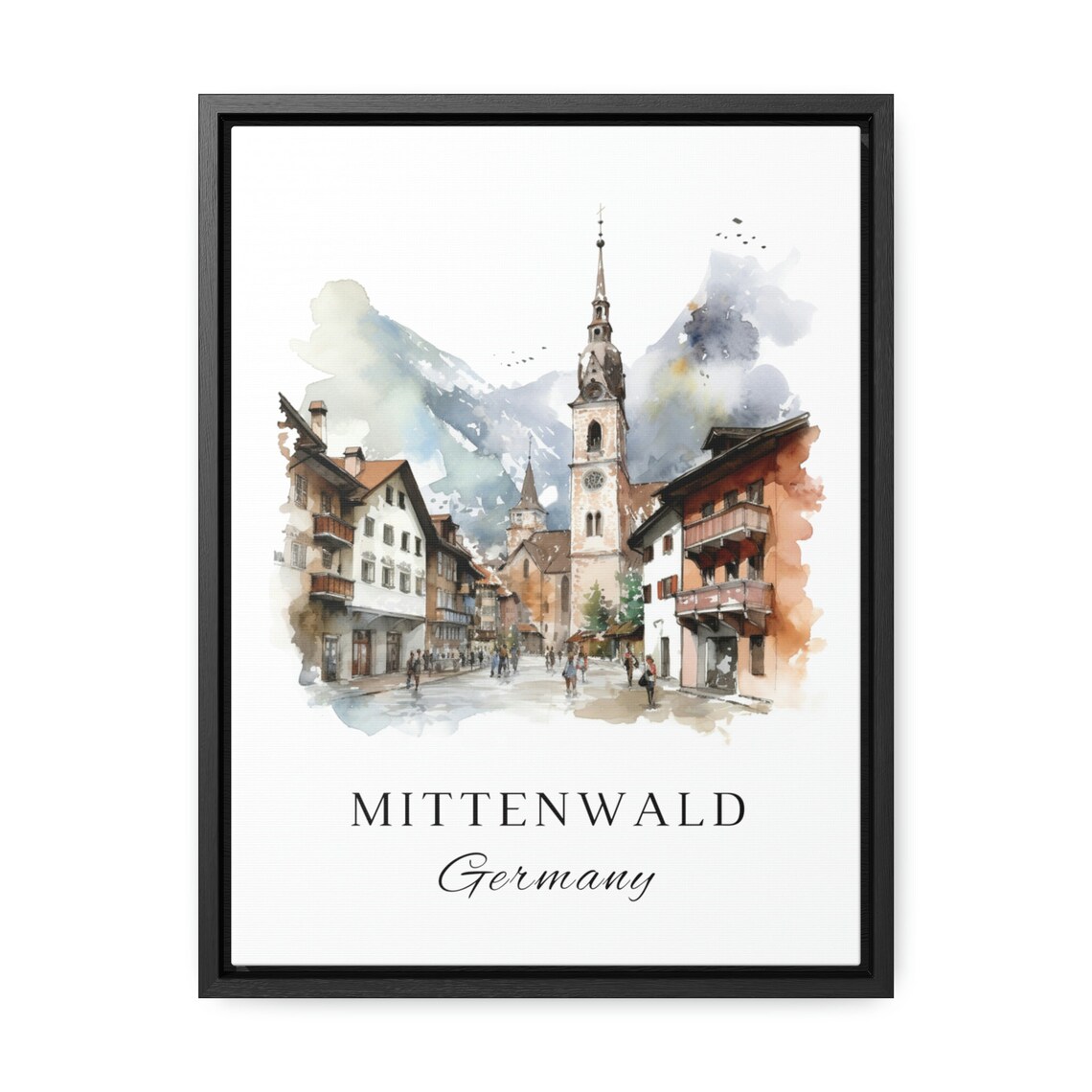 Mittenwald Germany Alpine Village Street Watercolor Travel Poster - Image 2
