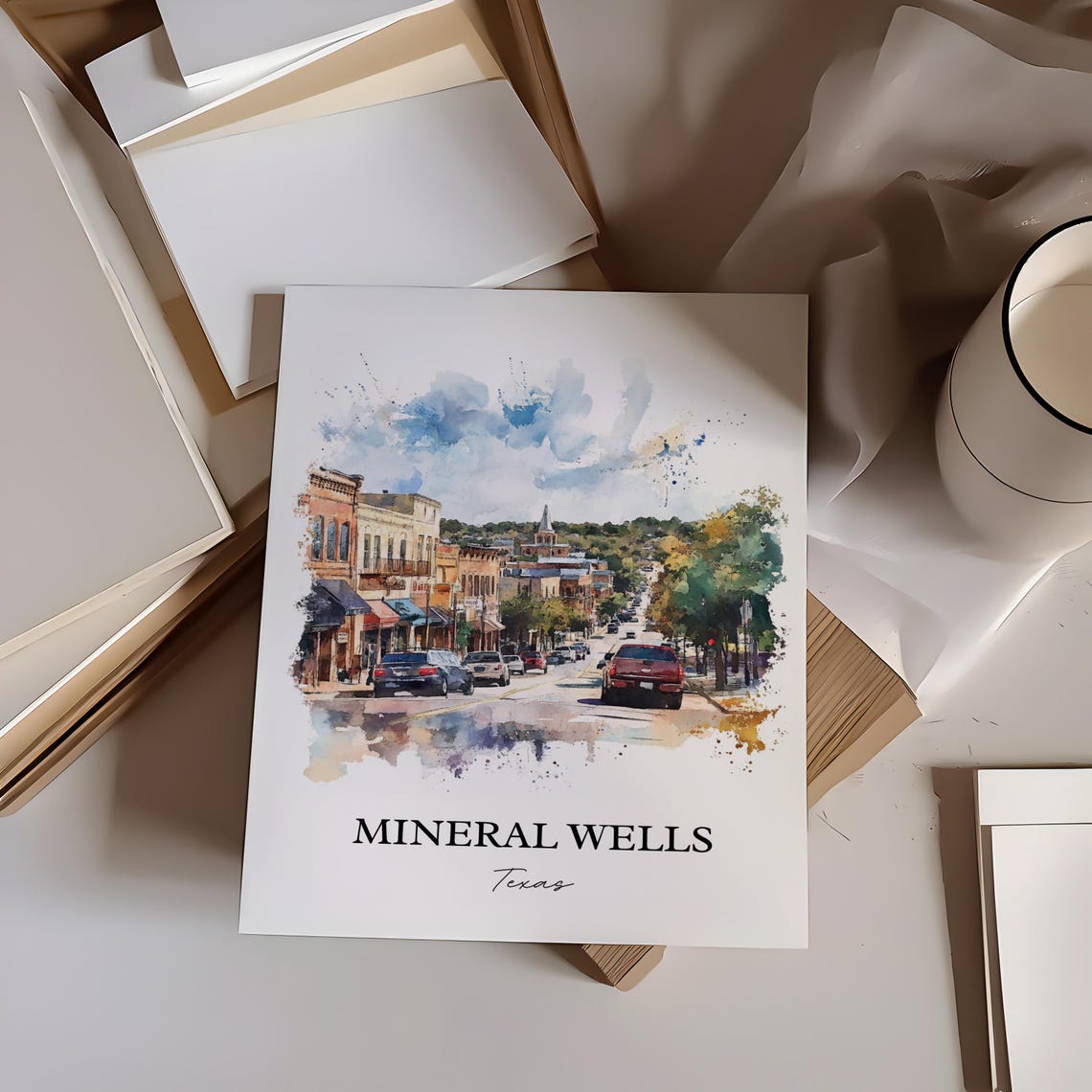 Mineral Wells Texas Historic Downtown Watercolor Travel Gift Poster - Image 3