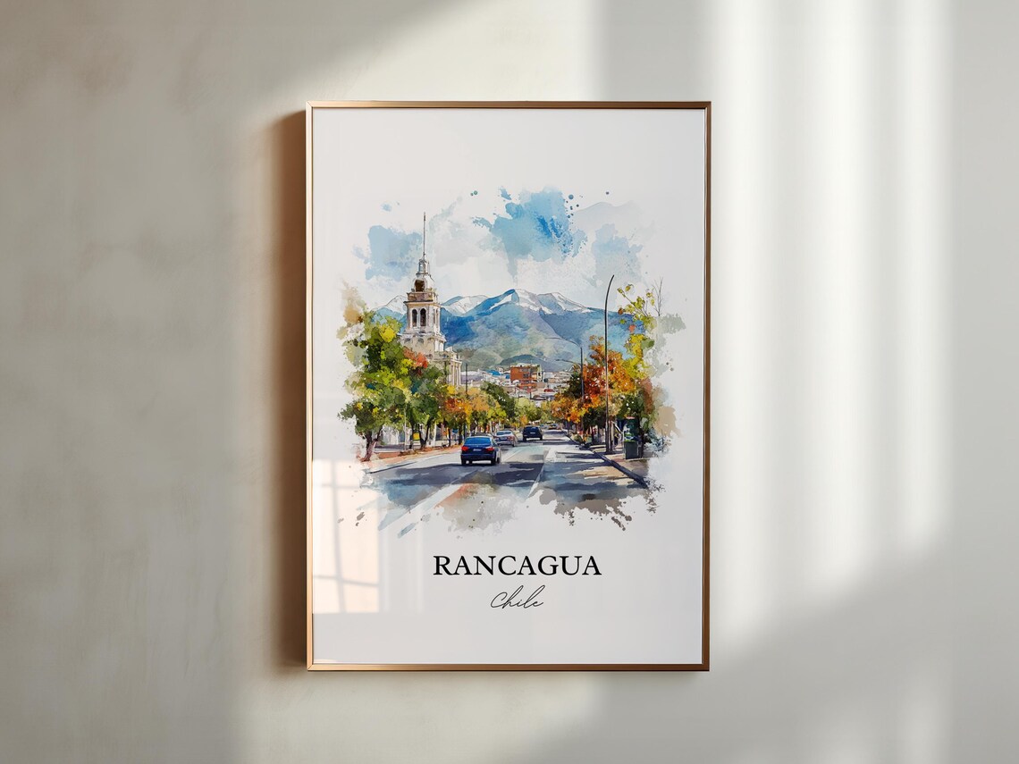 Rancagua Chile Watercolor Church Tower Street Mountain View Poster - Image 3