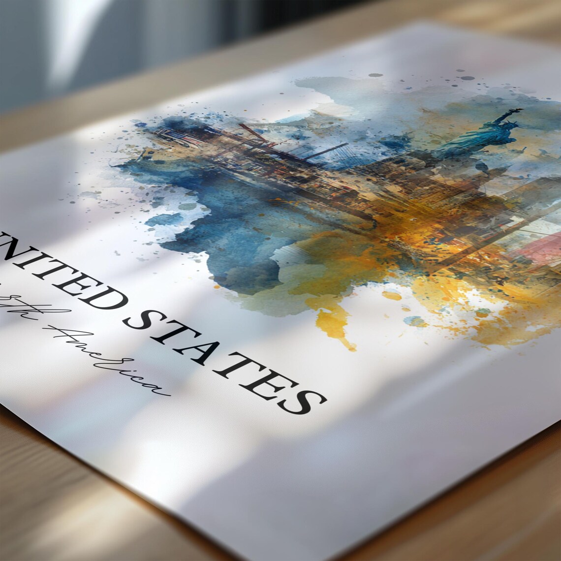 United States Statue of Liberty Skyline Watercolor Art Poster - Image 6