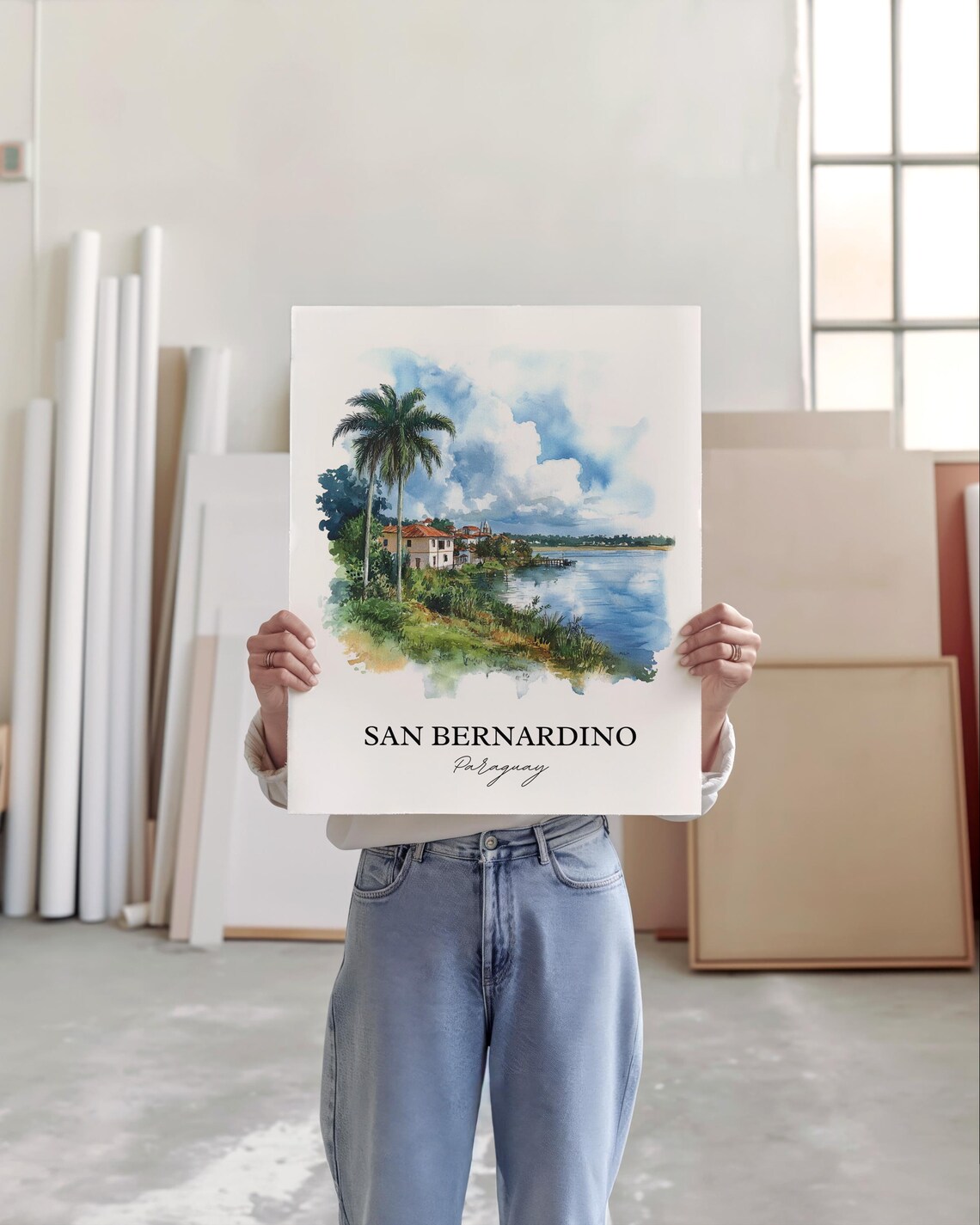 San Bernardino Paraguay Watercolor Lakeside Palms Retreat Poster - Image 5