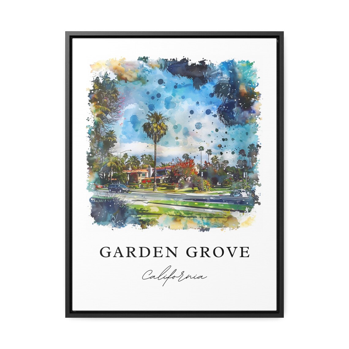 Garden Grove California Palm Tree Boulevard Watercolor Poster - Image 2