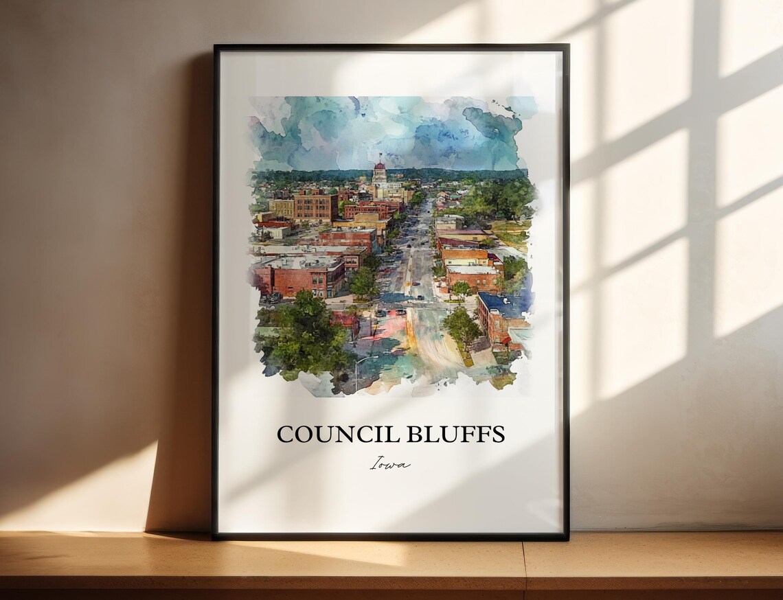 Council Bluffs Watercolor Travel Poster, Iowa - Image 5