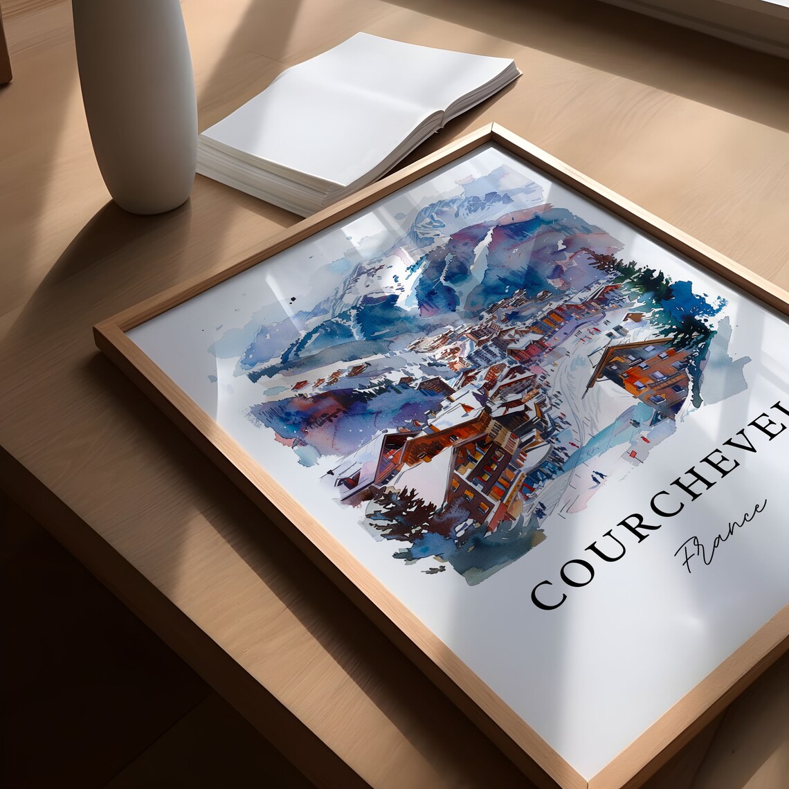 Courchevel France Watercolor Alpine Ski Resort Winter Snow Poster - Image 5