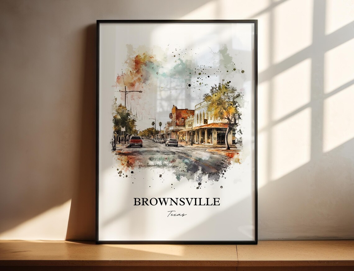 Brownsville Texas Historic Main Street Watercolor Art Poster