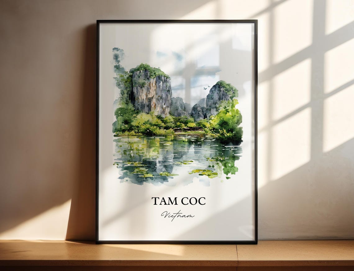 Tam Coc Vietnam Watercolor Limestone Karst River Landscape Poster