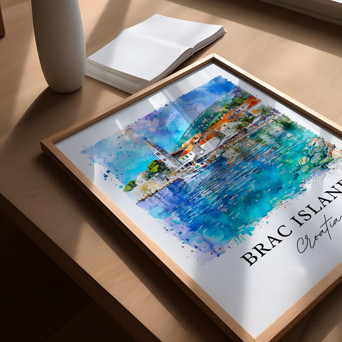 Brac Island Croatia Harbor Bell Tower Watercolor Seaside Poster - Image 5