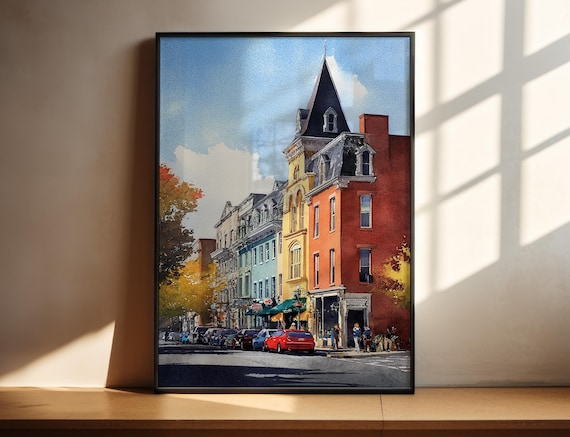 Burlington Vermont Historic Downtown Street Watercolor Wall Art