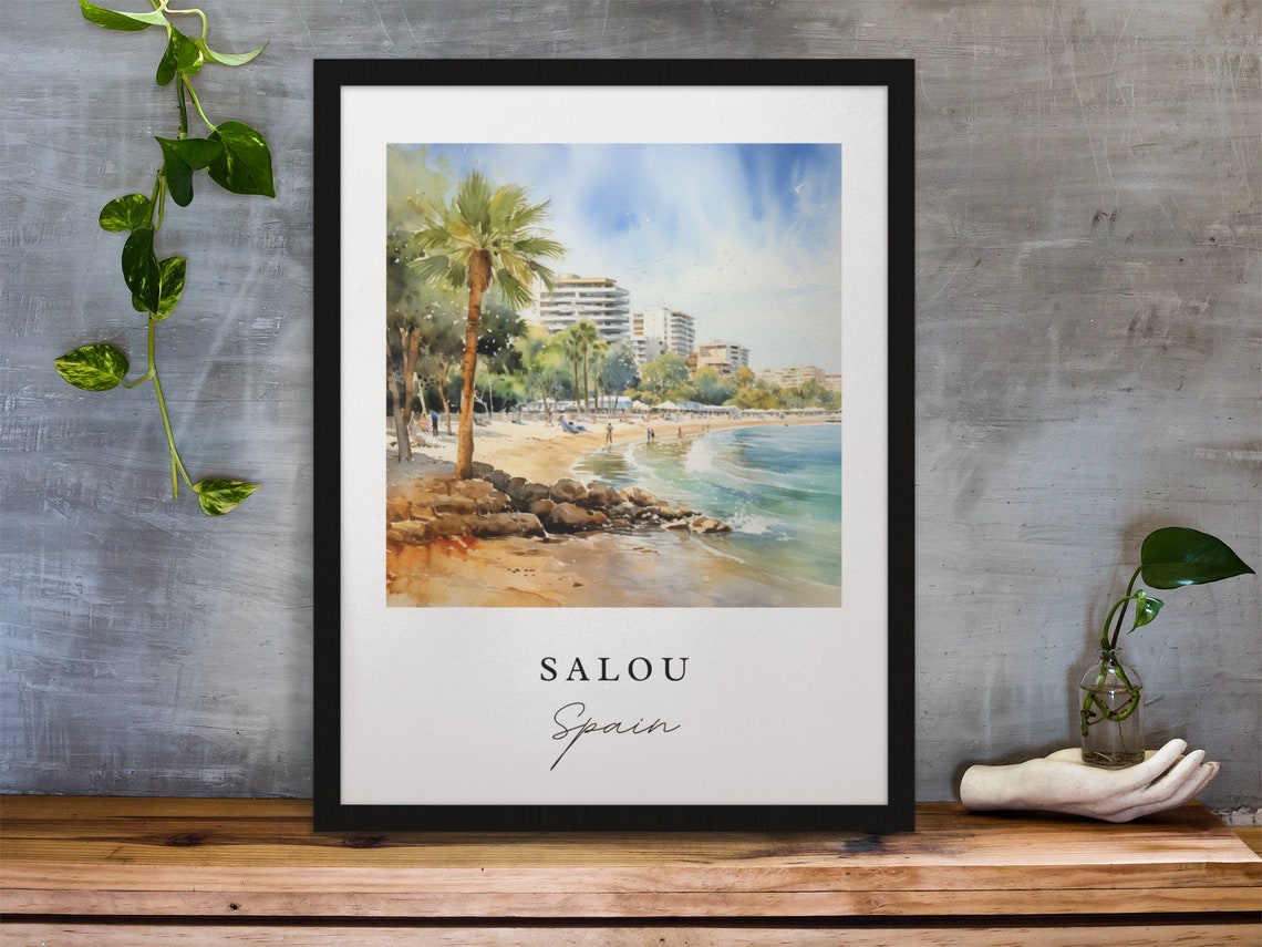 Salou Spain Costa Dorada Beach Palms Watercolor Travel Poster - Image 2