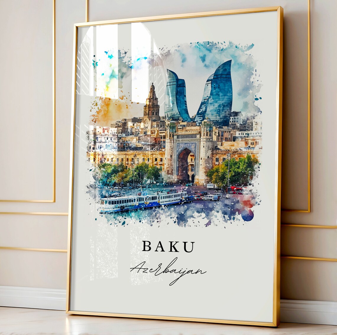 Baku, Azerbaijan Wall Art Print, Custom Text - Image 4