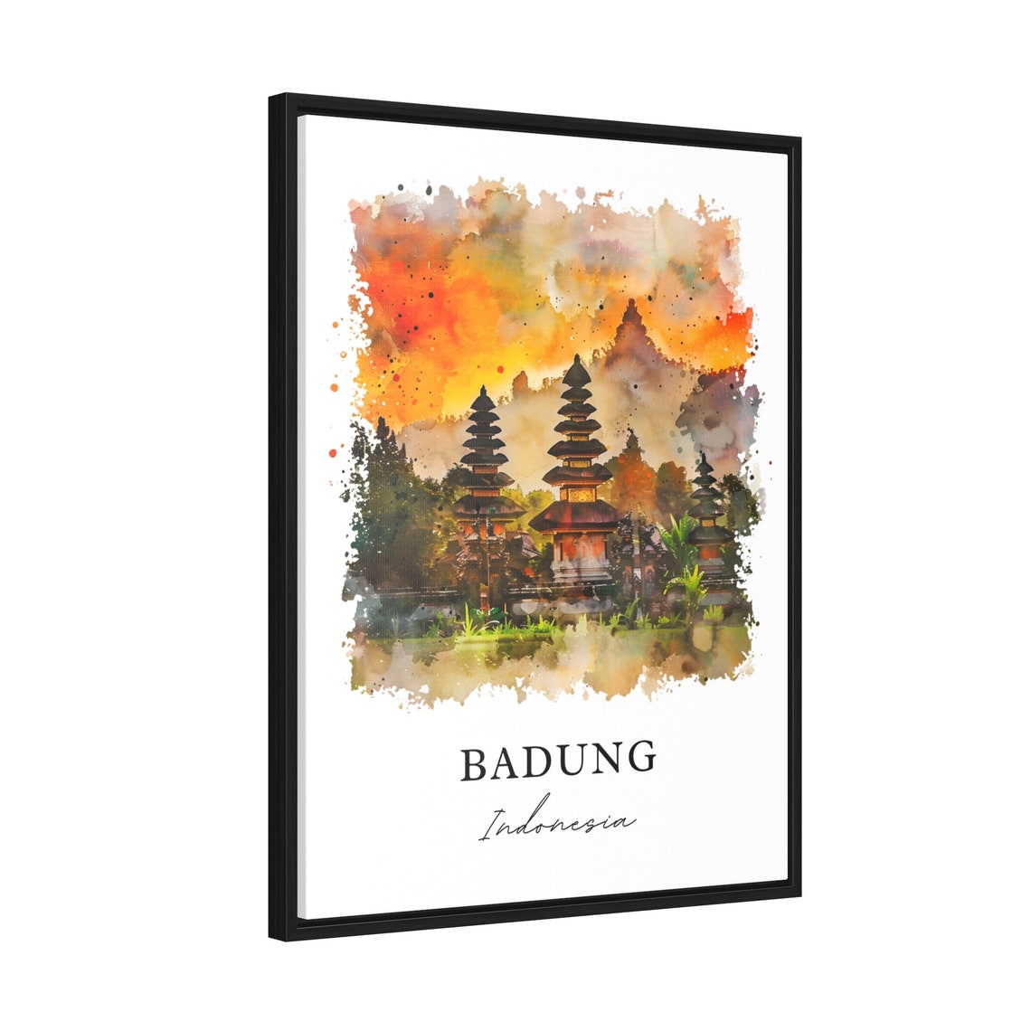 Badung Indonesia Watercolor Balinese Temple Sunset Towers Poster - Image 2