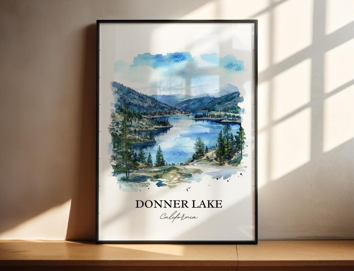 Donner Lake California Alpine Watercolor Mountain Landscape Poster