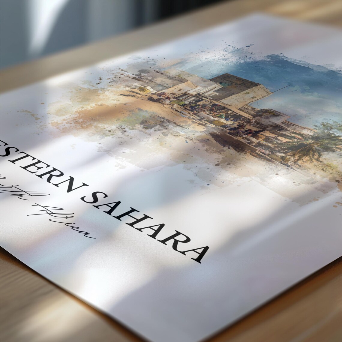 Western Sahara North Africa Desert Town Watercolor Travel Poster - Image 3
