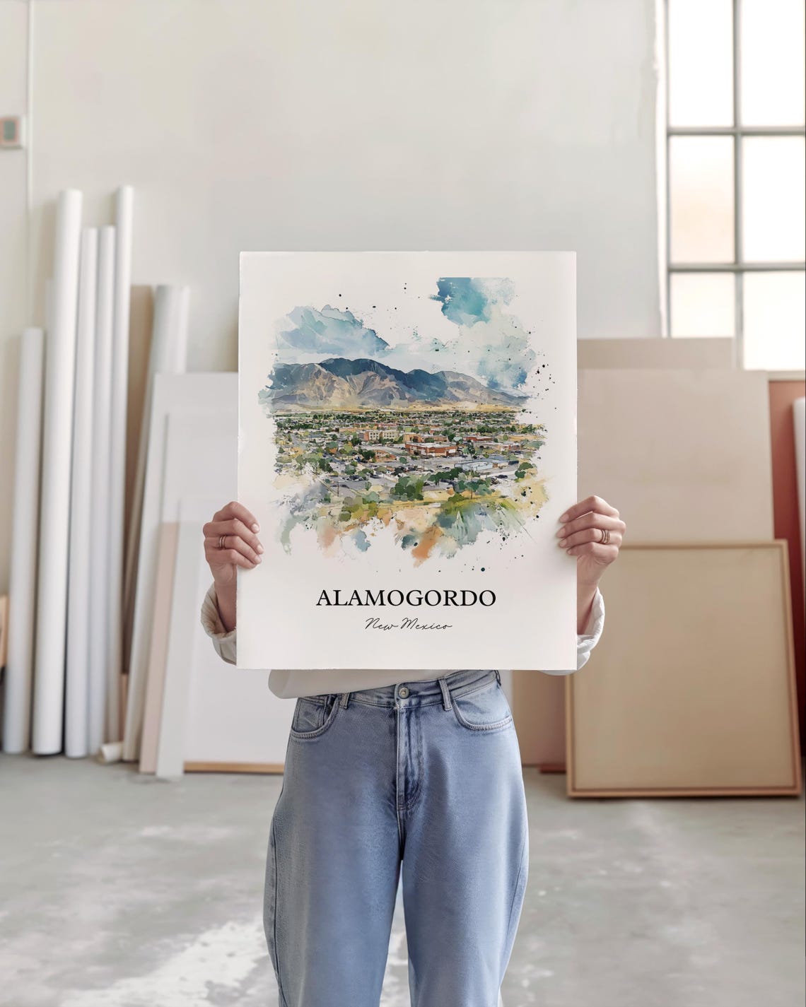 Alamogordo New Mexico Watercolor Desert Town Mountain View Poster - Image 3
