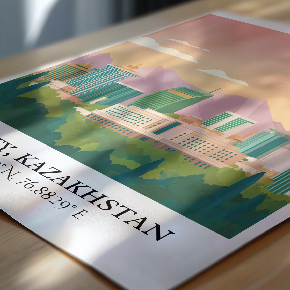 Almaty Kazakhstan Mountain Skyline Sunset Retro Travel Poster - Image 7