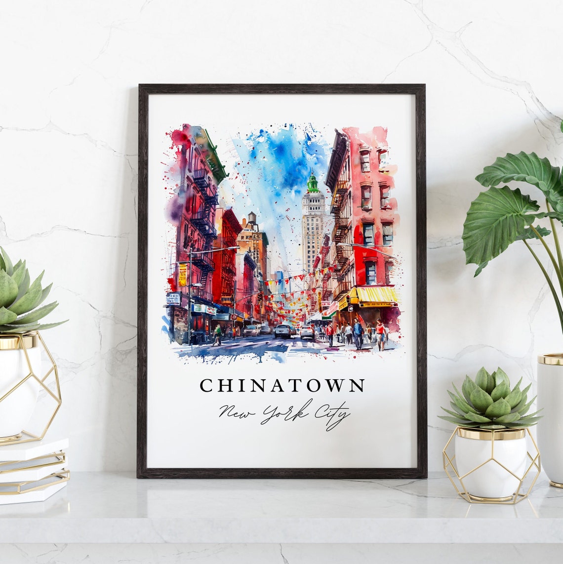 Chinatown NYC Watercolor Travel Poster, Downtown Manhattan - Image 3