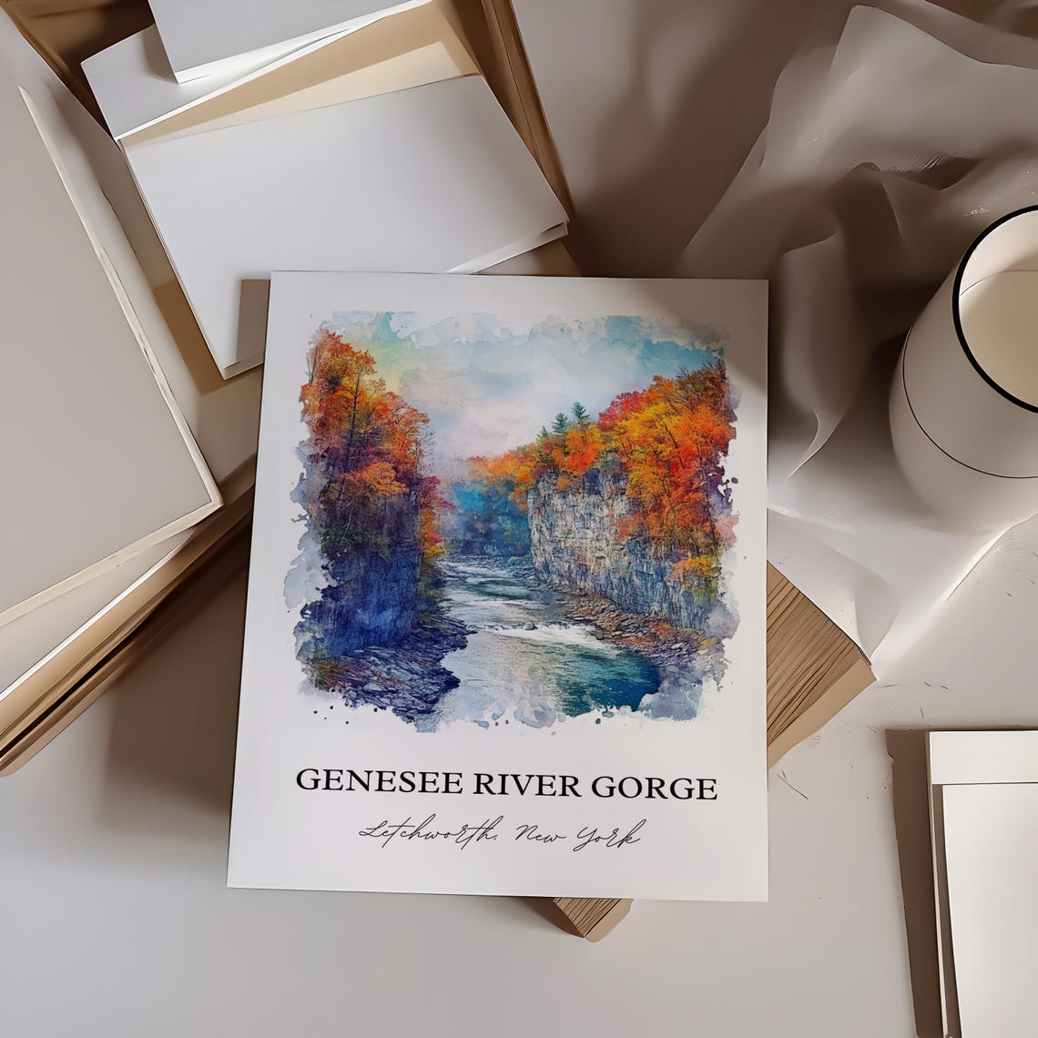 Genesee River Gorge Watercolor Autumn Cliffs New York Poster - Image 4