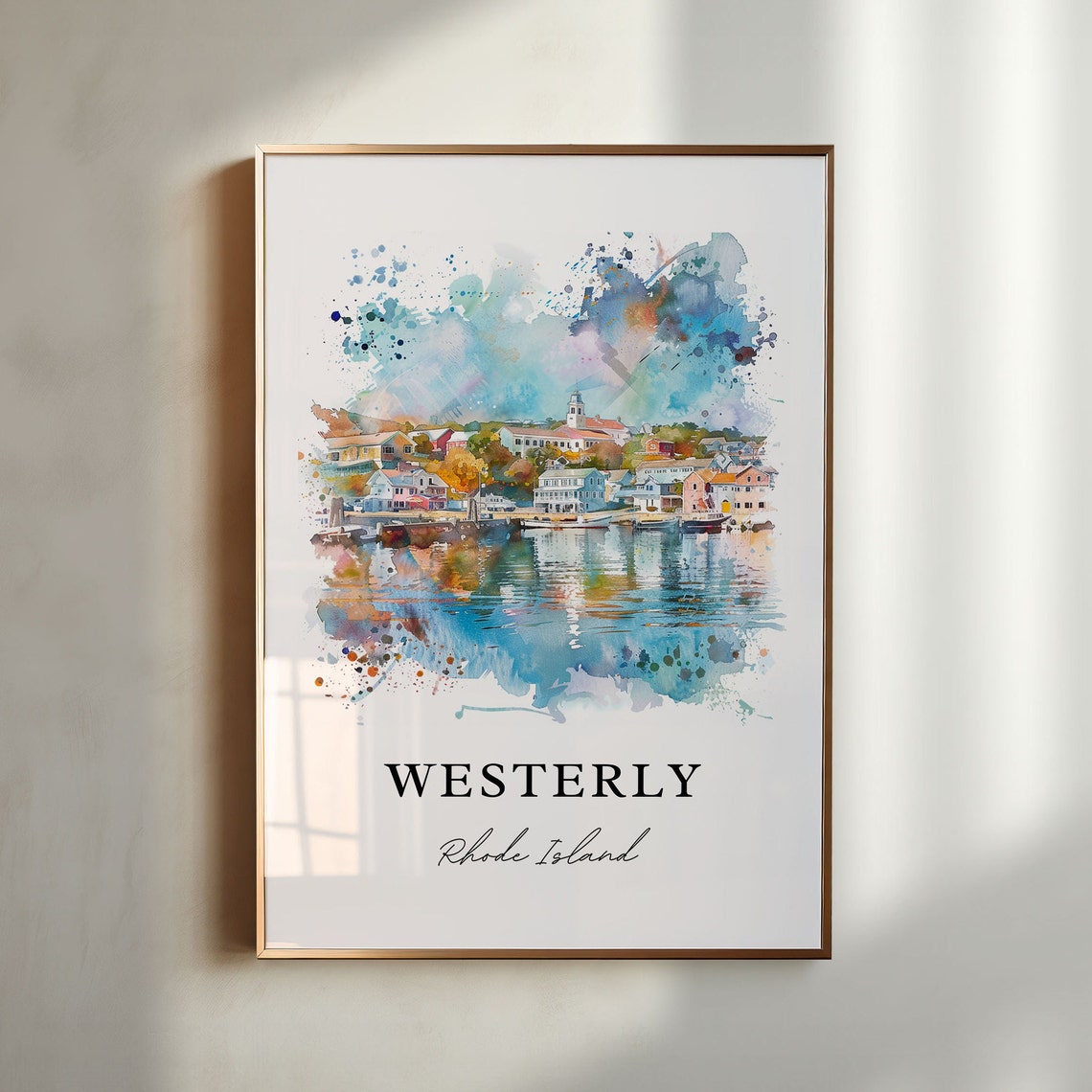 Westerly Rhode Island Watercolor Harbor Town Waterfront Poster