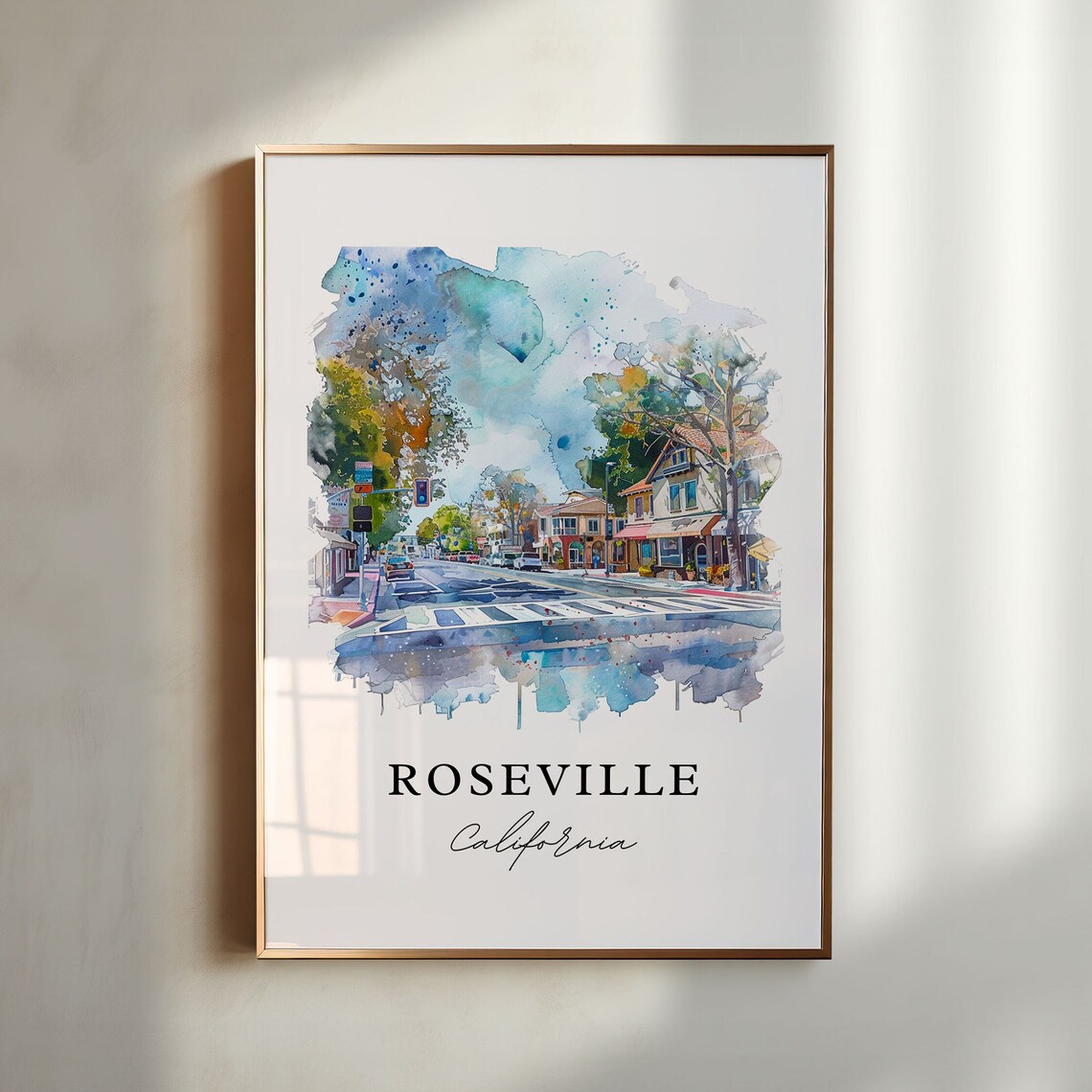 Roseville California Downtown Street Watercolor Travel Art Poster - Image 4