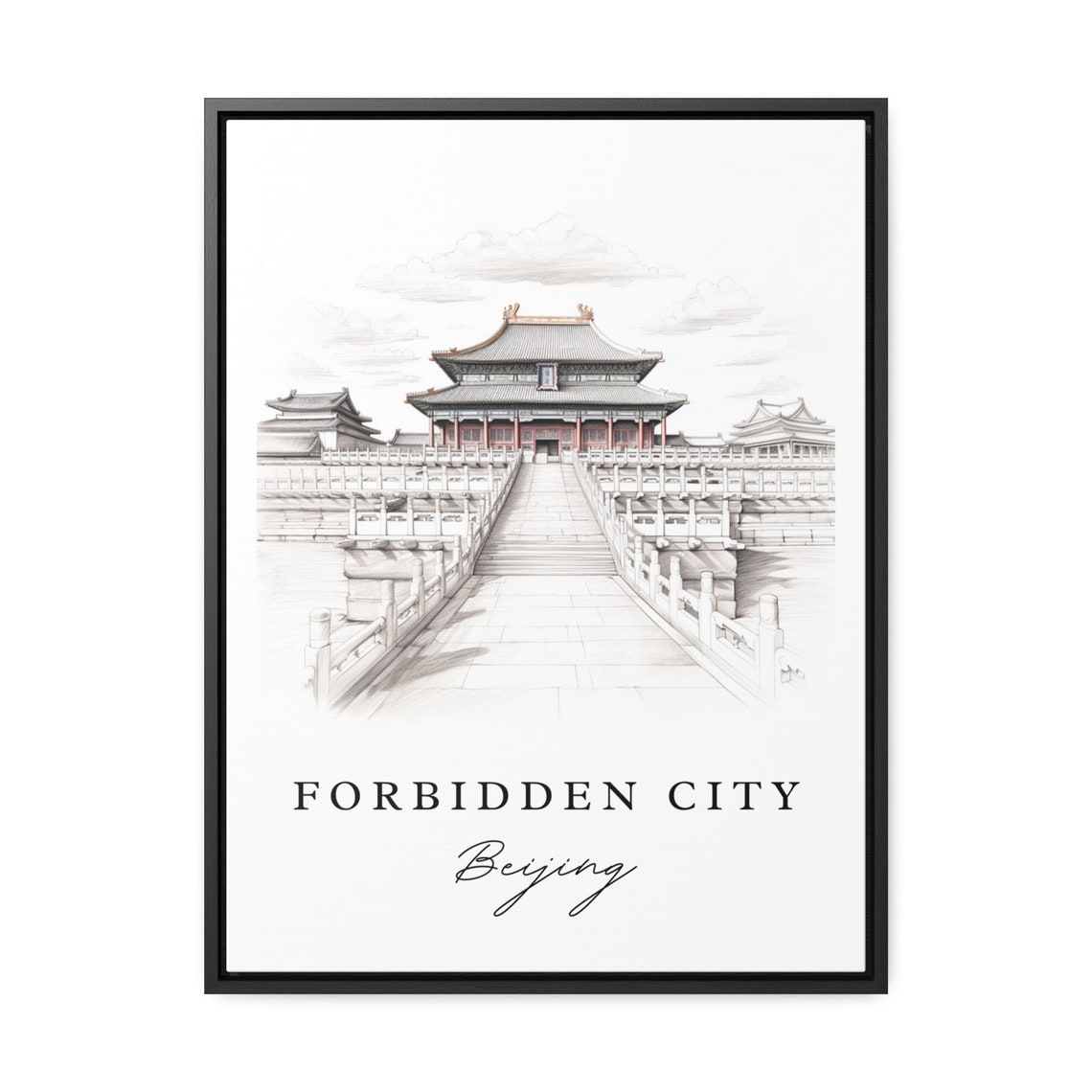 Forbidden City Beijing Pencil Sketch Imperial Palace Hall Poster - Image 2