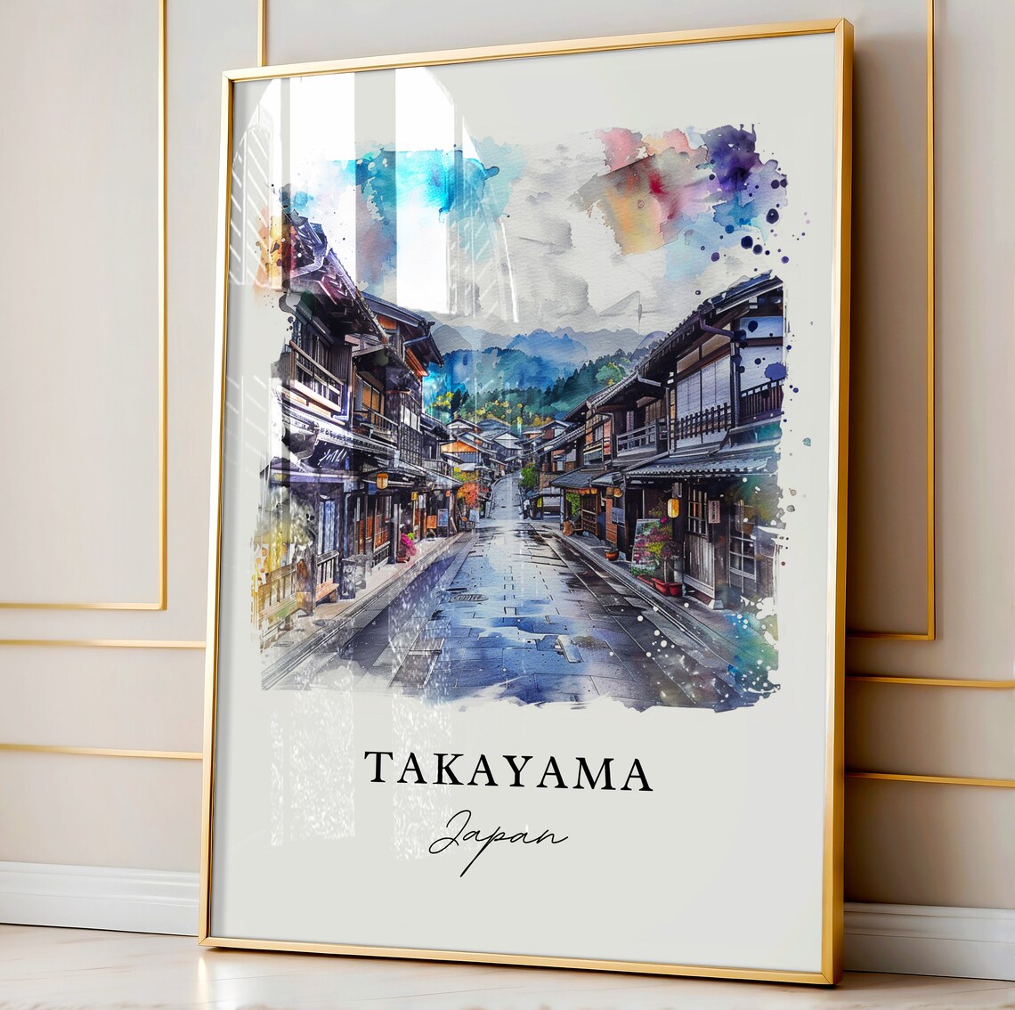 Takayama Japan Old Town Wooden Street Watercolor Travel Poster - Image 4