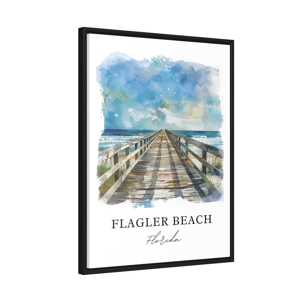 Flagler Beach Florida Ocean Pier Boardwalk Watercolor Poster - Image 2