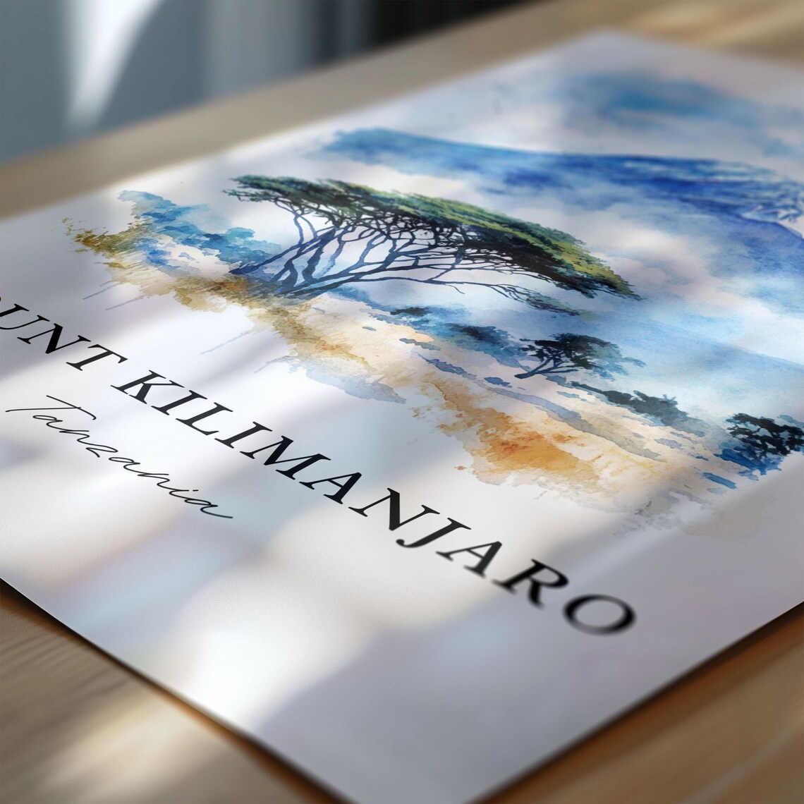 Mount Kilimanjaro Tanzania Snow Peak Acacia Savanna Watercolor Poster - Image 4