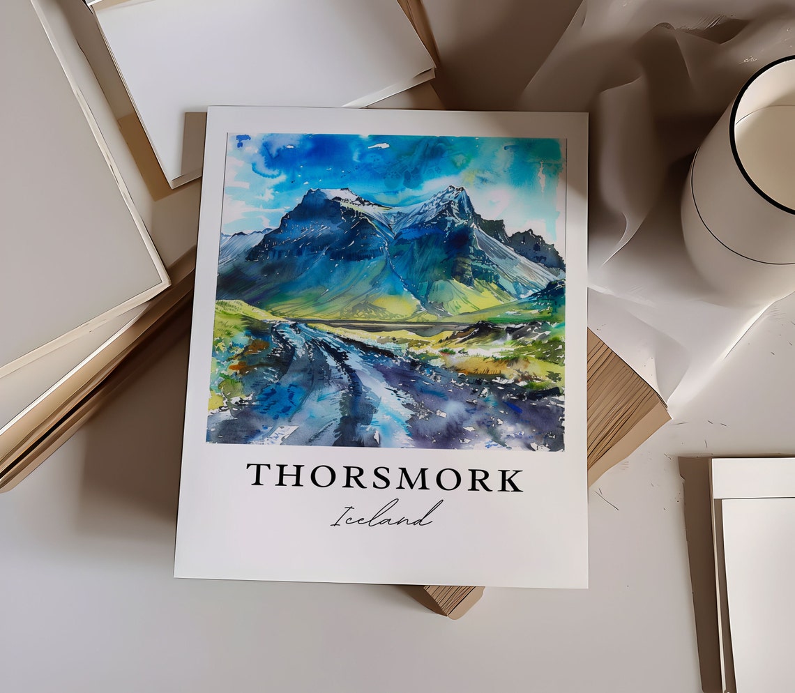 Thorsmork Iceland Mountain River Watercolor Wilderness Poster - Image 6